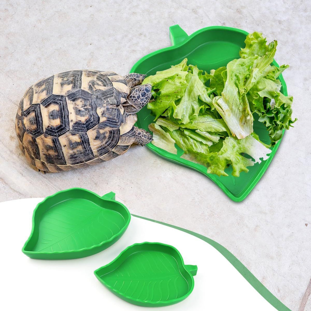 2 Pack Leaf Shaped Reptile Food and Water Bowls, Shallow Feeding Dishes for Tortoises, Lizards, Small Snakes and Bearded Dragons