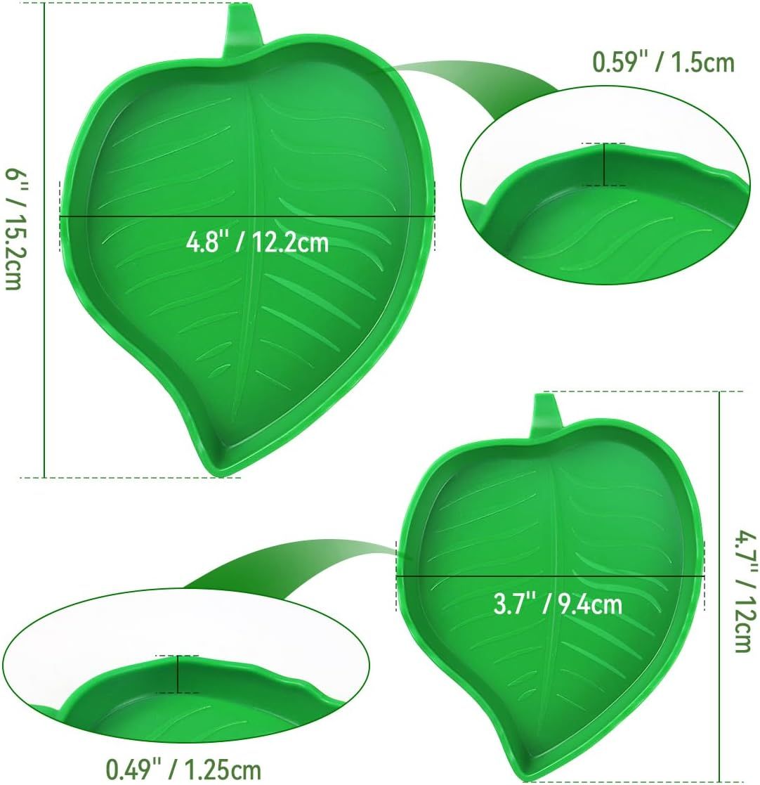 2 Pack Leaf Shaped Reptile Food and Water Bowls, Shallow Feeding Dishes for Tortoises, Lizards, Small Snakes and Bearded Dragons