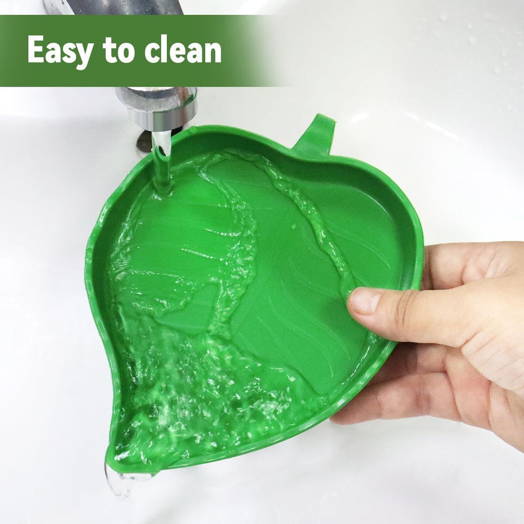 2 Pack Leaf Shaped Reptile Food and Water Bowls, Shallow Feeding Dishes for Tortoises, Lizards, Small Snakes and Bearded Dragons