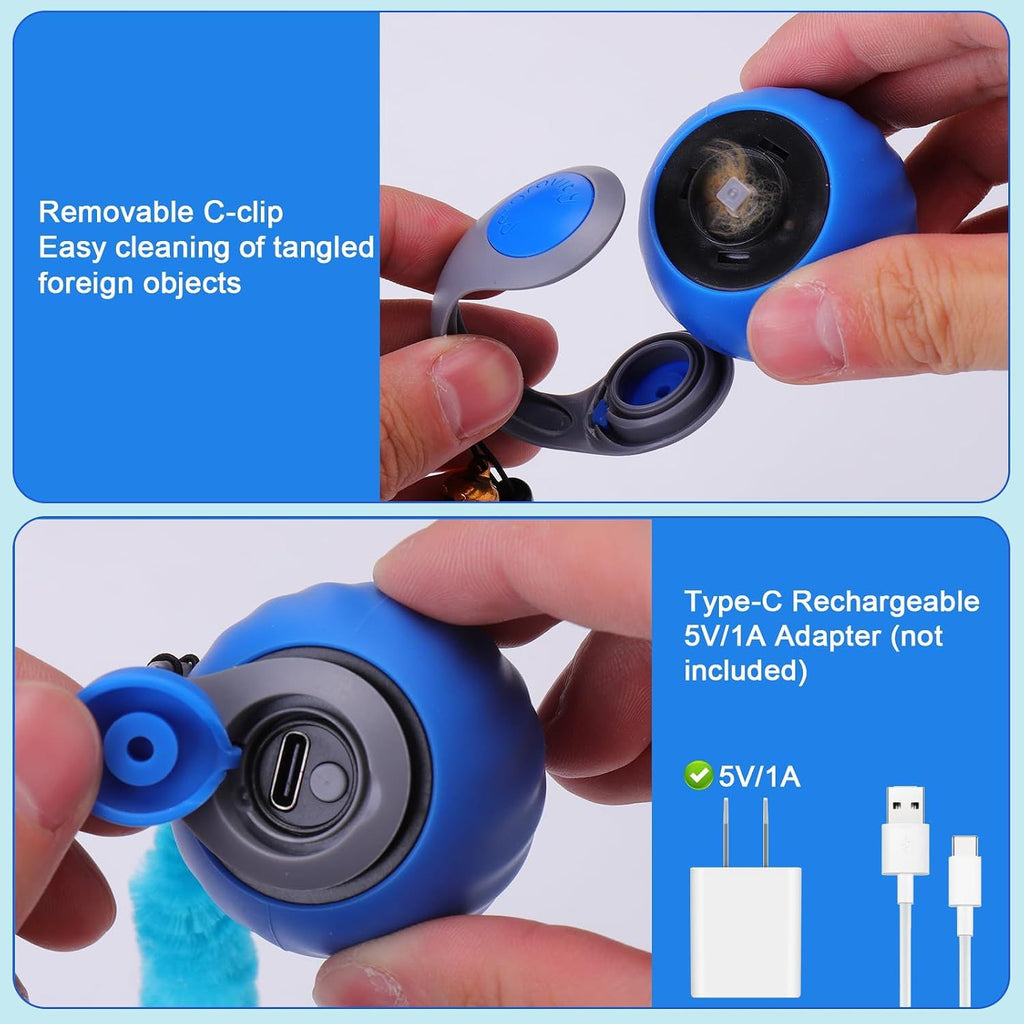 Interactive Cat Toy Ball - Automatic Interactive Cat Toys for Indoor Cats with 3 Tails, 2 Speeds Rechargeable Cat Enrichment Toys for, Blue