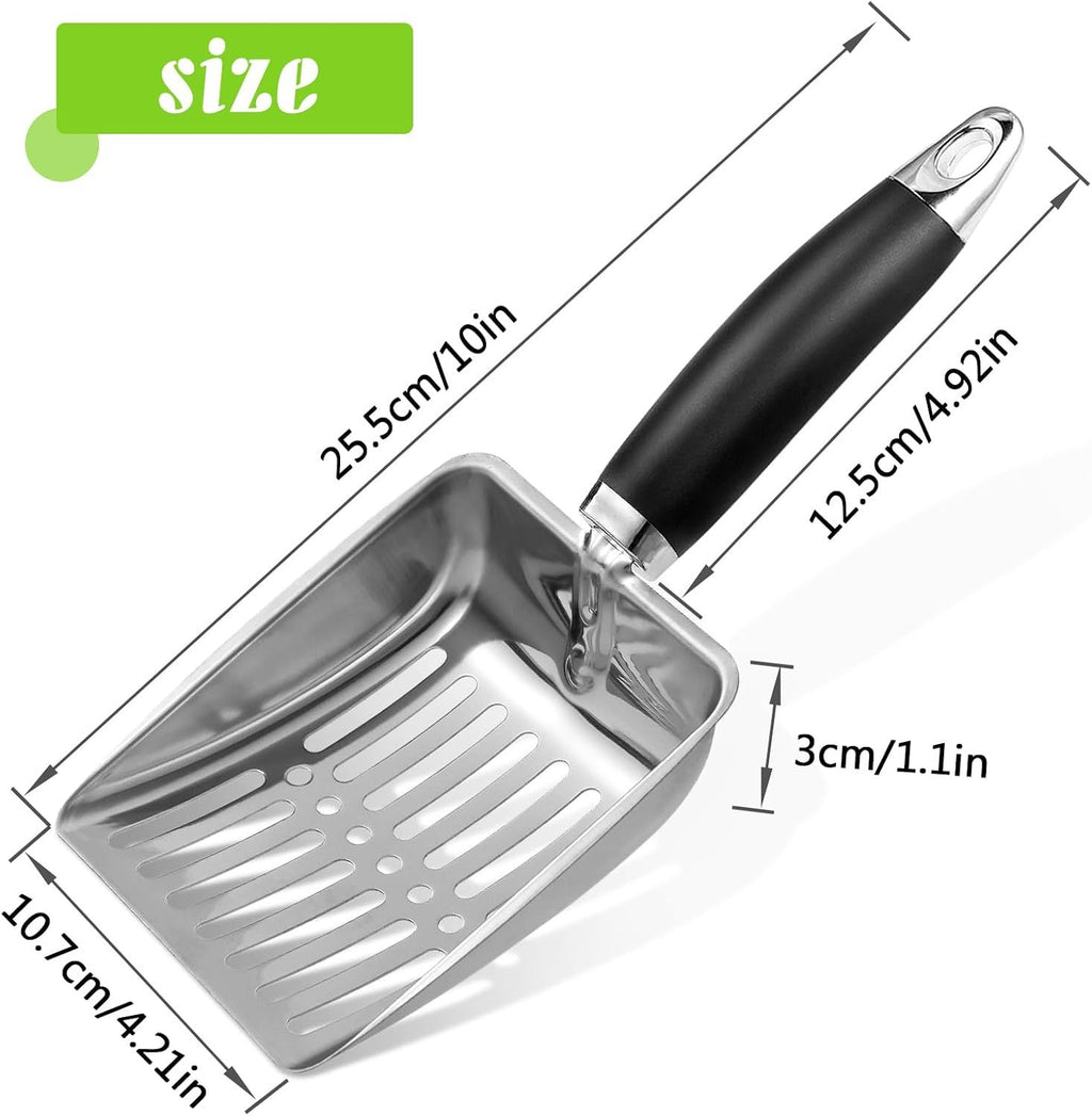 Stainless Steel Cat Litter Scoop, Durable Fine-Mesh Metal Litter Shovel for Litter Boxes and Easy Waste Removal, Light Black, Size M