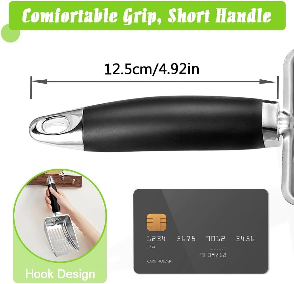 Stainless Steel Cat Litter Scoop, Durable Fine-Mesh Metal Litter Shovel for Litter Boxes and Easy Waste Removal, Light Black, Size M