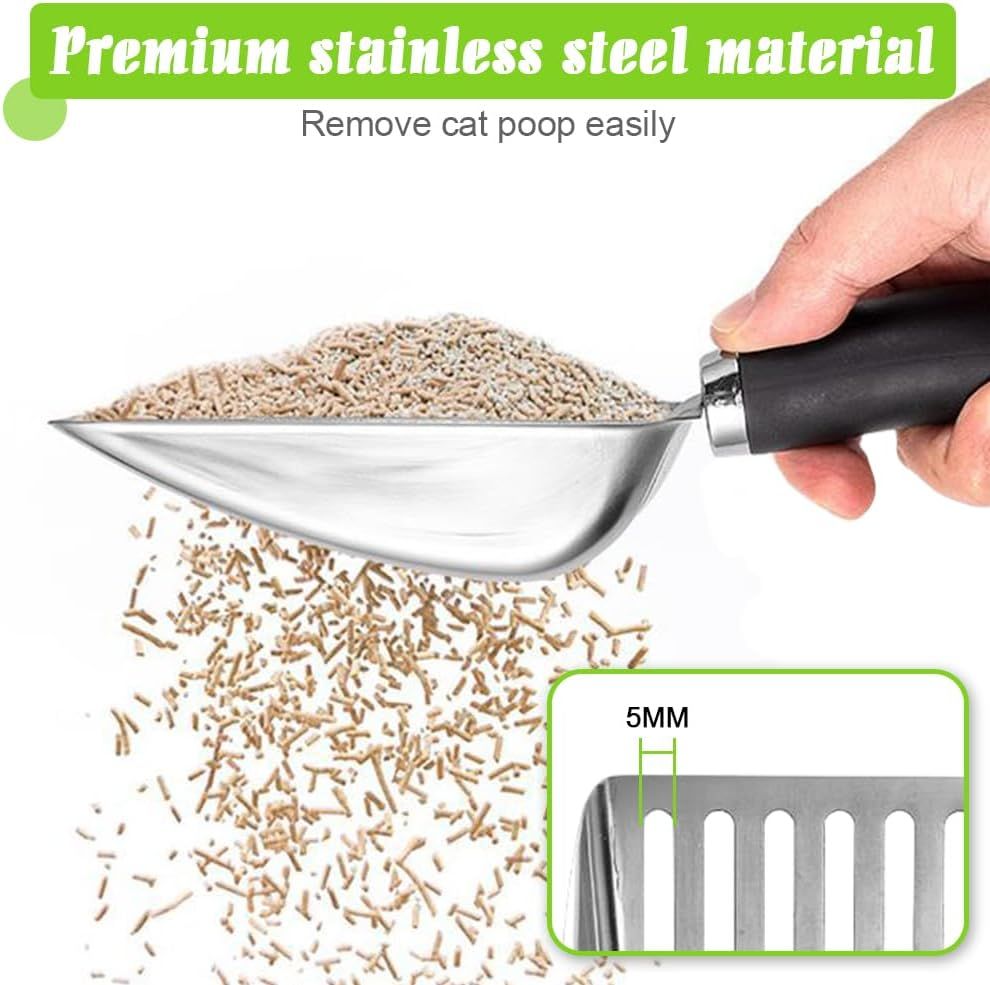 Stainless Steel Cat Litter Scoop, Durable Fine-Mesh Metal Litter Shovel for Litter Boxes and Easy Waste Removal, Light Black, Size M
