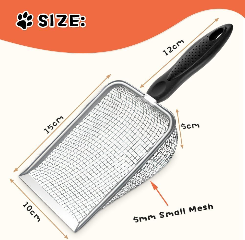 Cat Litter Scoop, Sturdy Litter Cleaner Corner Shovel, Stainless Steel Mesh Litter Shovel, Easy to Clean Reptile Terrarium Sand Waste, Black