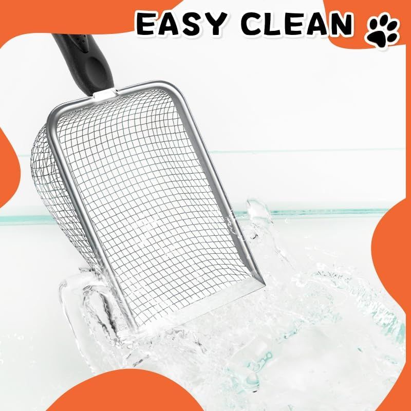 Cat Litter Scoop, Sturdy Litter Cleaner Corner Shovel, Stainless Steel Mesh Litter Shovel, Easy to Clean Reptile Terrarium Sand Waste, Black