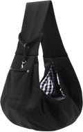 Small Pet Carrier Sling with Storage Pocket, Reversible Hands-Free Dog and Cat Carrier with Safety Buckle for Travel and Outdoor Use, Black