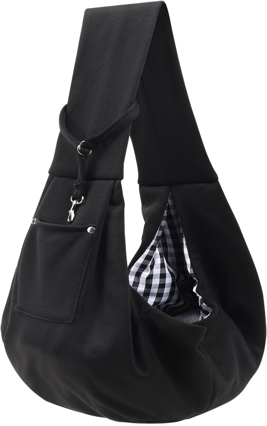 Small Pet Carrier Sling with Storage Pocket, Reversible Hands-Free Dog and Cat Carrier with Safety Buckle for Travel and Outdoor Use, Black