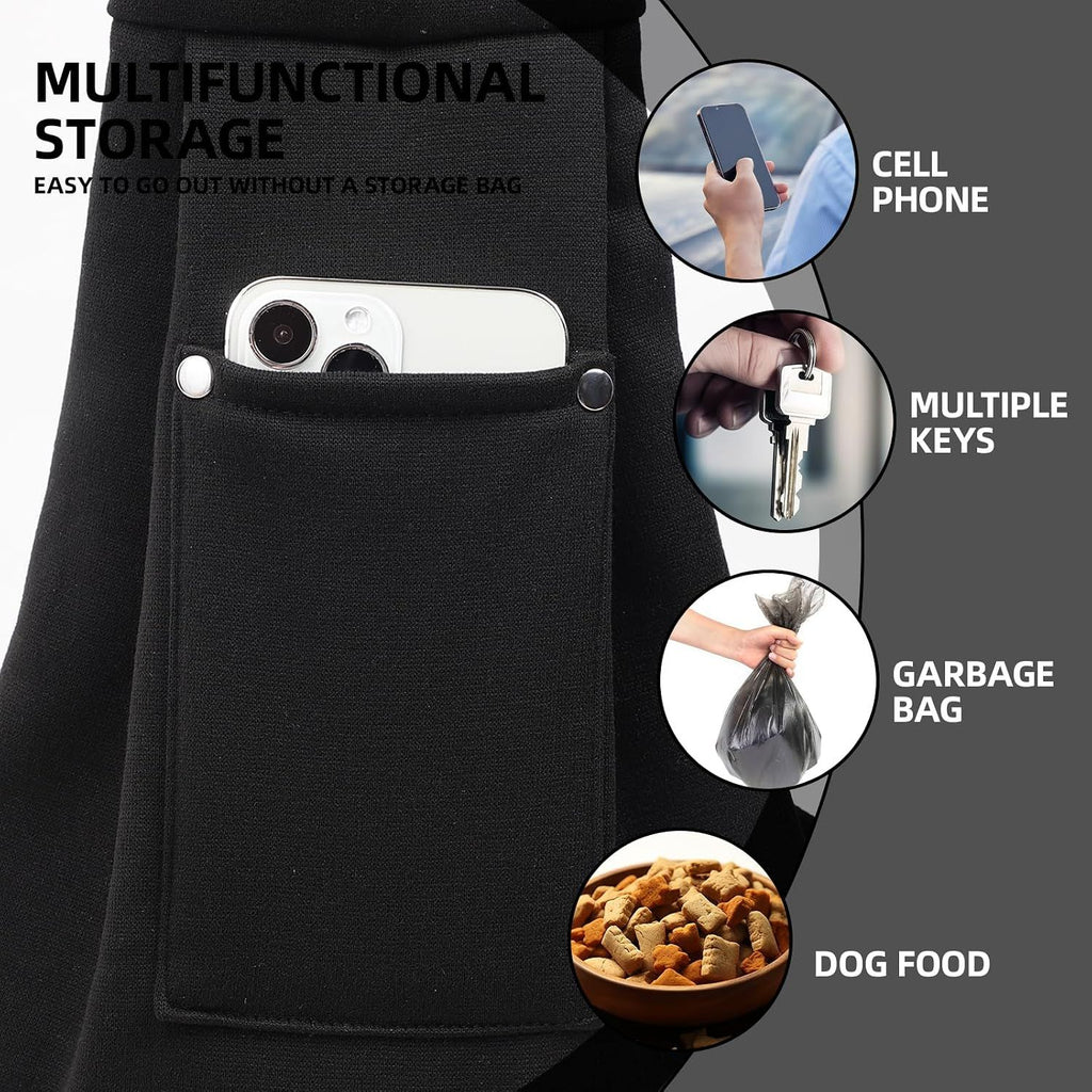 Small Pet Carrier Sling with Storage Pocket, Reversible Hands-Free Dog and Cat Carrier with Safety Buckle for Travel and Outdoor Use, Black