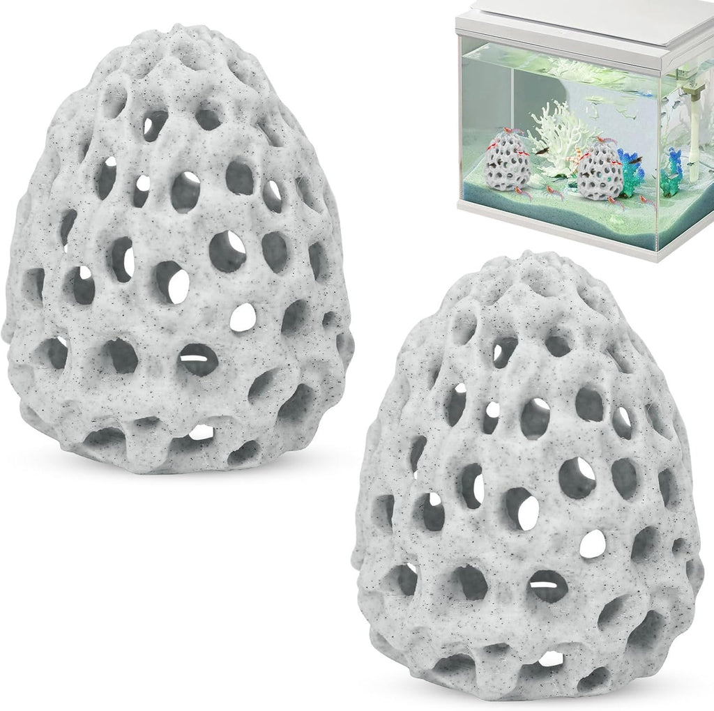 2 Pack Shrimp Dome Aquarium Caves, Suction Cup Fish Tank Hideouts for Shrimp, Bettas and Guppies to Rest, Hide and Breed, White