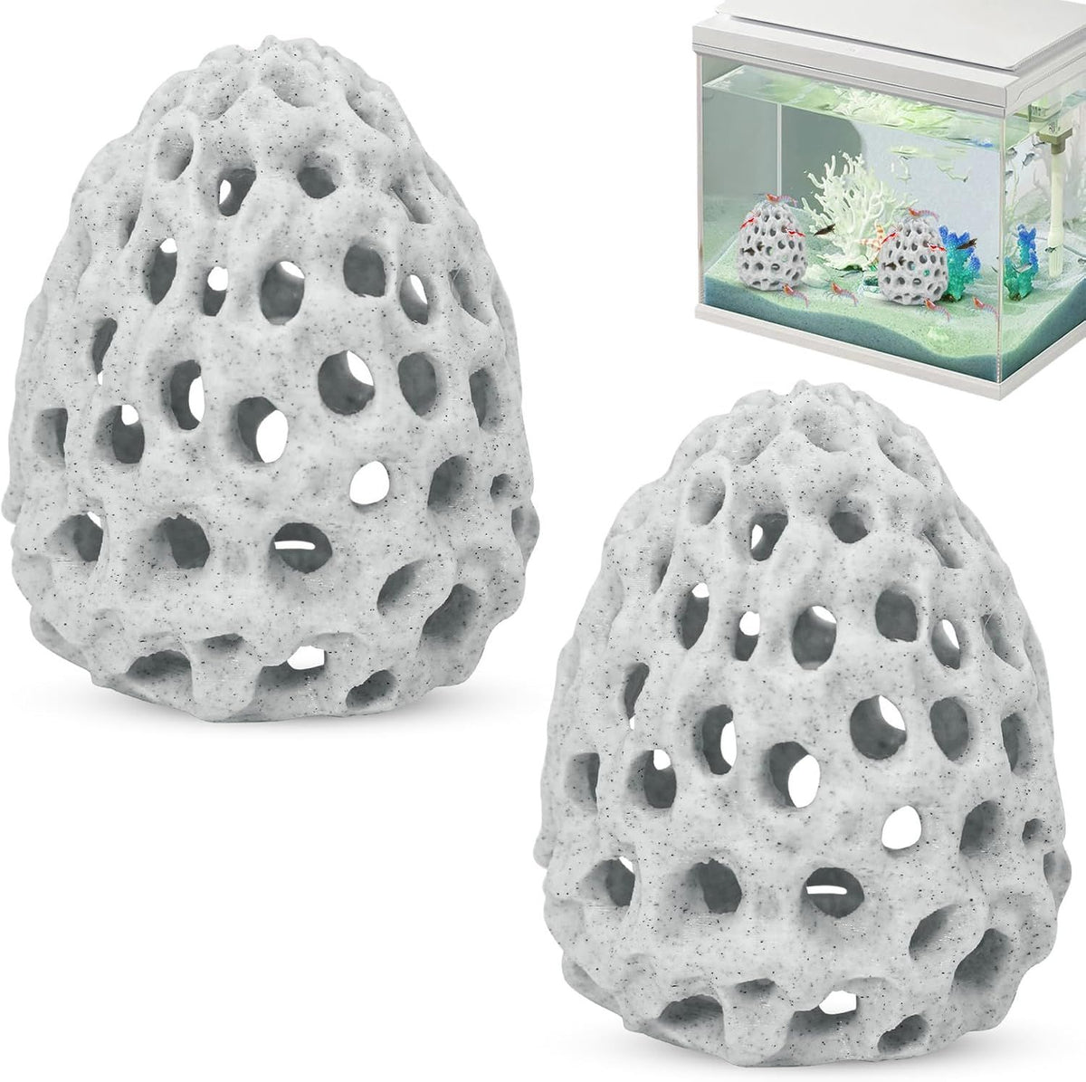 2 Pack Shrimp Dome Aquarium Caves, Suction Cup Fish Tank Hideouts for Shrimp, Bettas and Guppies to Rest, Hide and Breed, White