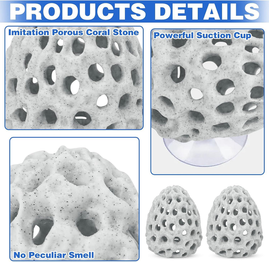 2 Pack Shrimp Dome Aquarium Caves, Suction Cup Fish Tank Hideouts for Shrimp, Bettas and Guppies to Rest, Hide and Breed, White