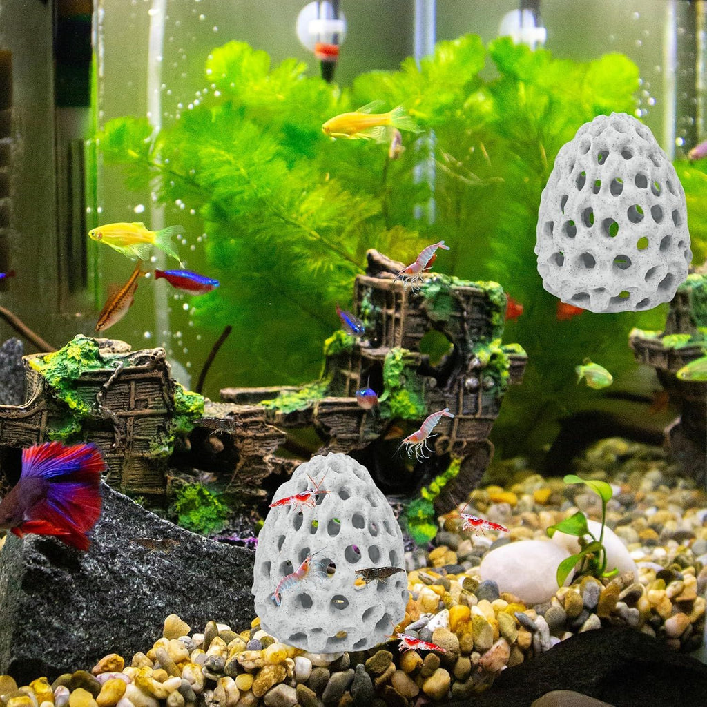2 Pack Shrimp Dome Aquarium Caves, Suction Cup Fish Tank Hideouts for Shrimp, Bettas and Guppies to Rest, Hide and Breed, White