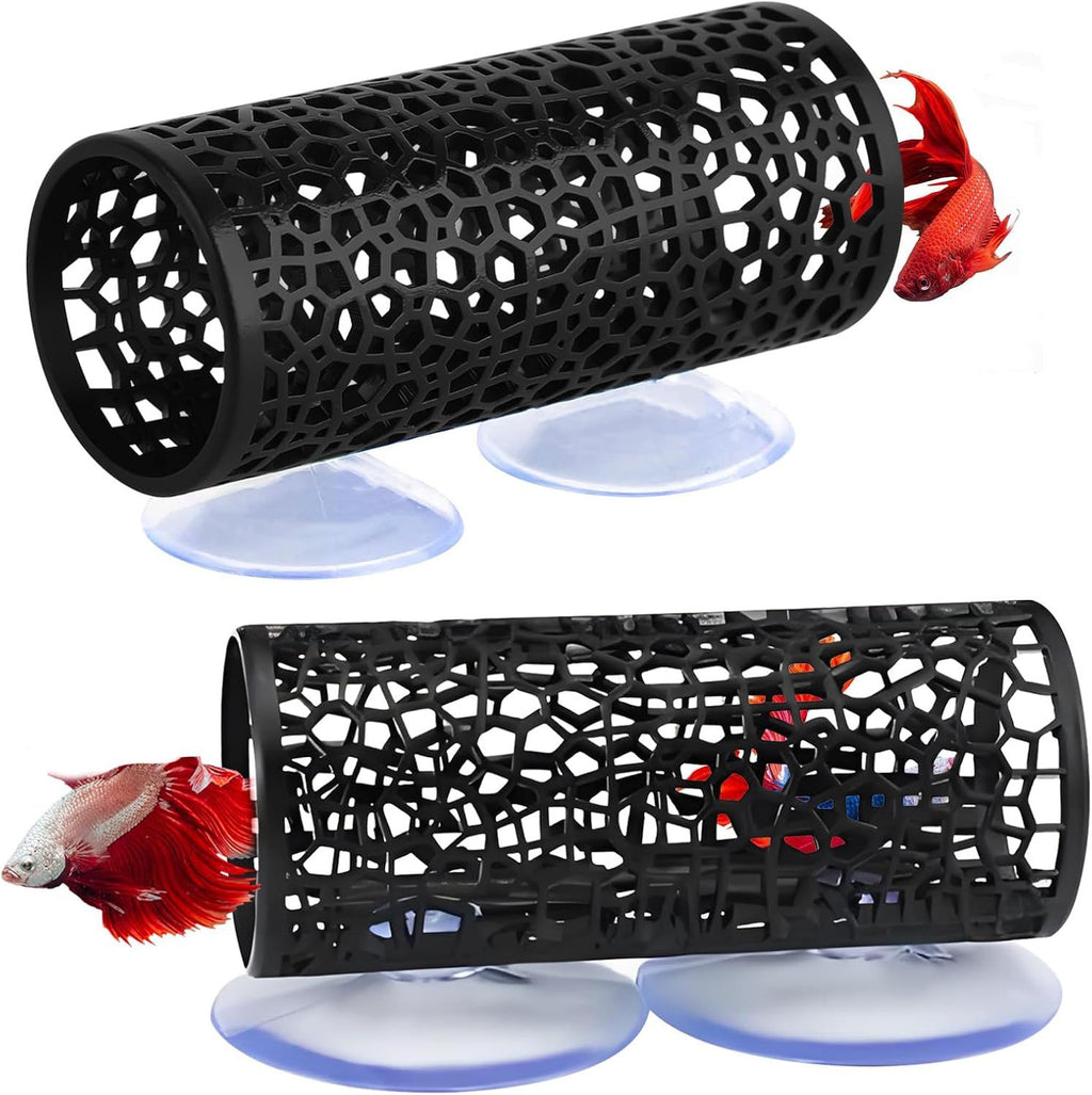 2 Pack Betta Fish Tank Decorations, Suction Cup Aquarium Hideouts for Shrimp, Small Fish, Breeding, Resting and Play, Black