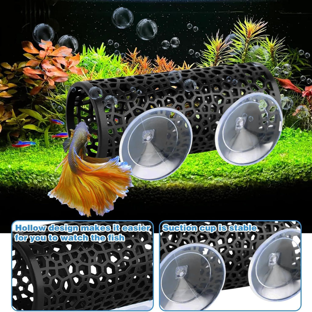2 Pack Betta Fish Tank Decorations, Suction Cup Aquarium Hideouts for Shrimp, Small Fish, Breeding, Resting and Play, Black