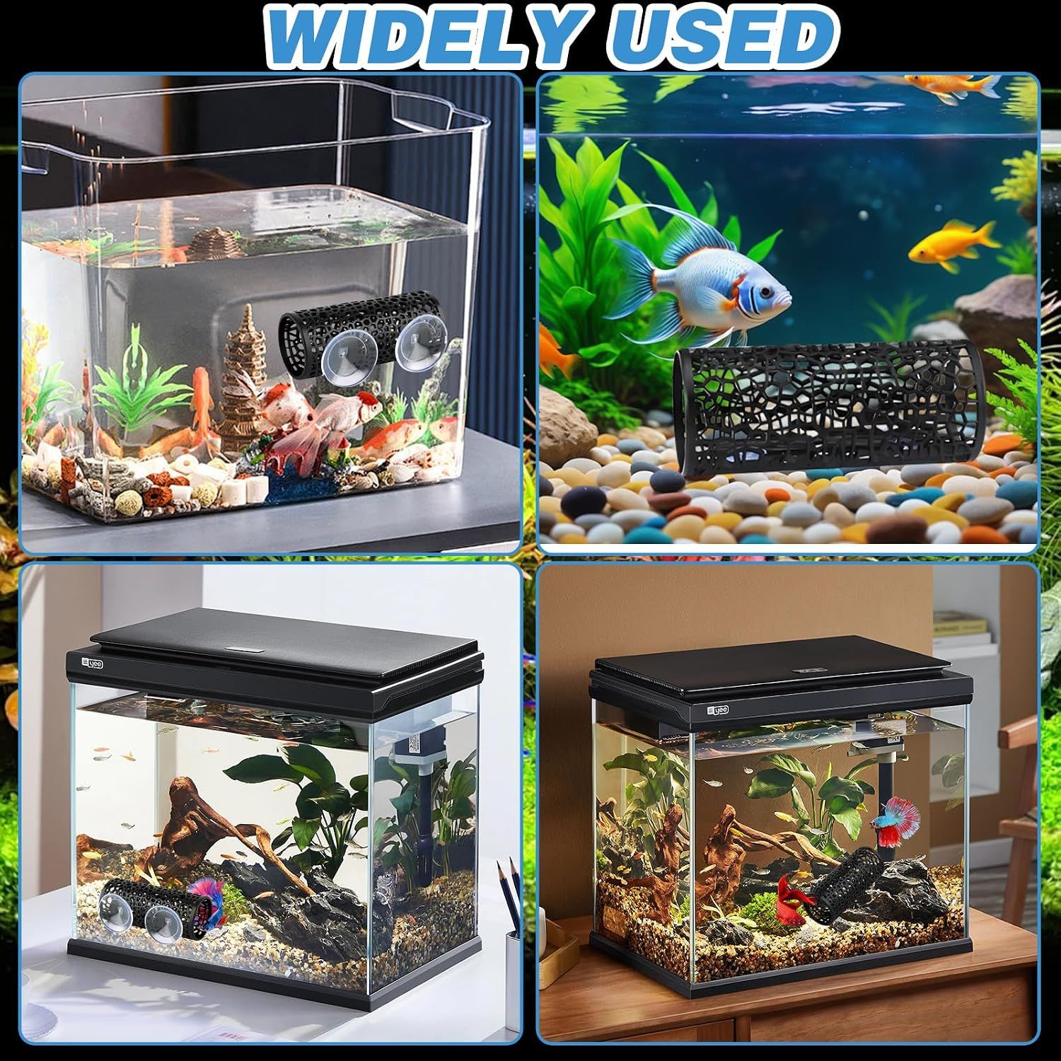 2 Pack Betta Fish Tank Decorations, Suction Cup Aquarium Hideouts for Shrimp, Small Fish, Breeding, Resting and Play, Black