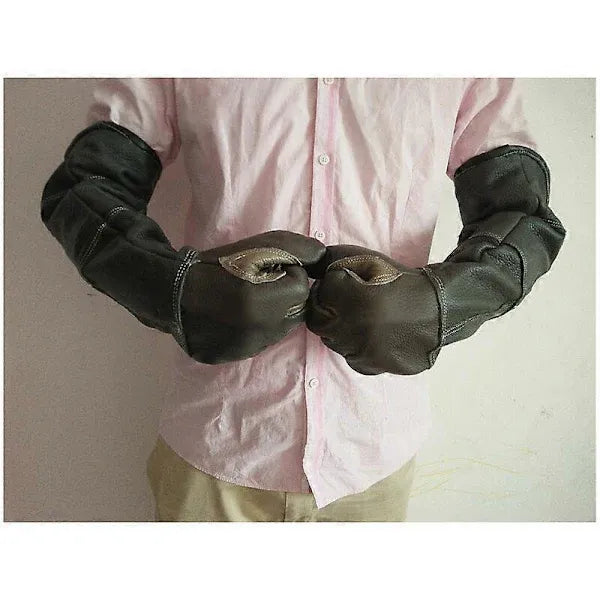 Thick Cowhide Animal Handling Gloves for Dog Cat Bird Snake Parrot Lizard, Anti-Bite and Scratch Protection with Cotton Lining for Gardening and Wild Animal Care
