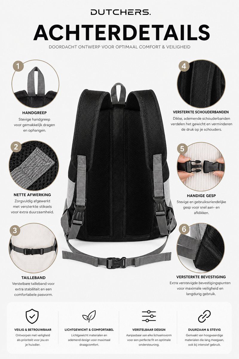 Pet Carrier Backpack with Breathable Mesh Panels, Safety Strap and Adjustable Shoulder Straps for Small Dogs and Cats, Black, Size L