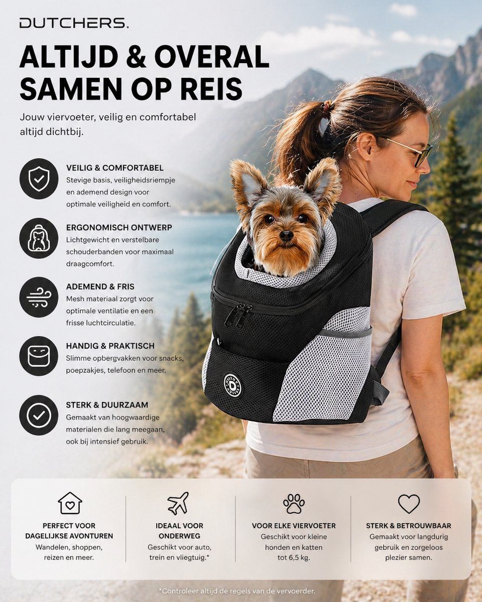 Pet Carrier Backpack with Breathable Mesh Panels, Safety Strap and Adjustable Shoulder Straps for Small Dogs and Cats, Black, Size M