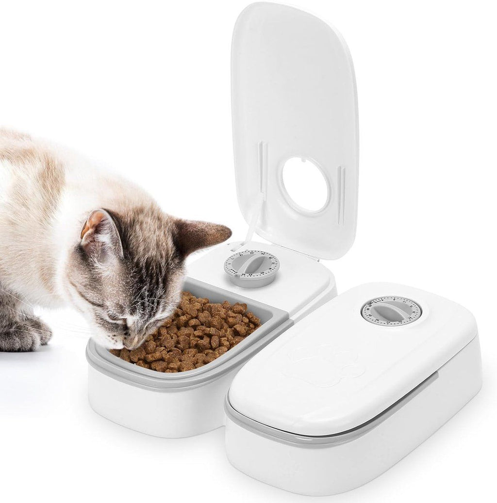2 Pieces Automatic Wet Food Dispensers with 48 Hour Timer, 700 ml Cat Food Feeders for Wet and Dry Food, Grey, 28.5 x 24.5 x 7.5 cm