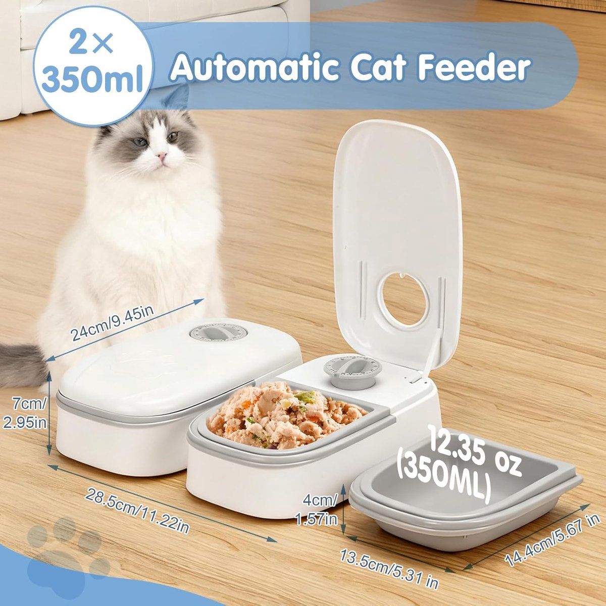 2 Pieces Automatic Wet Food Dispensers with 48 Hour Timer, 700 ml Cat Food Feeders for Wet and Dry Food, Grey, 28.5 x 24.5 x 7.5 cm