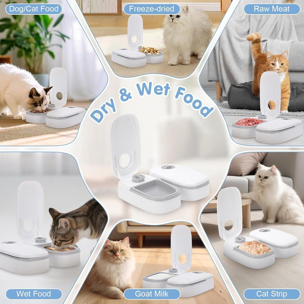 2 Pieces Automatic Wet Food Dispensers with 48 Hour Timer, 700 ml Cat Food Feeders for Wet and Dry Food, Grey, 28.5 x 24.5 x 7.5 cm