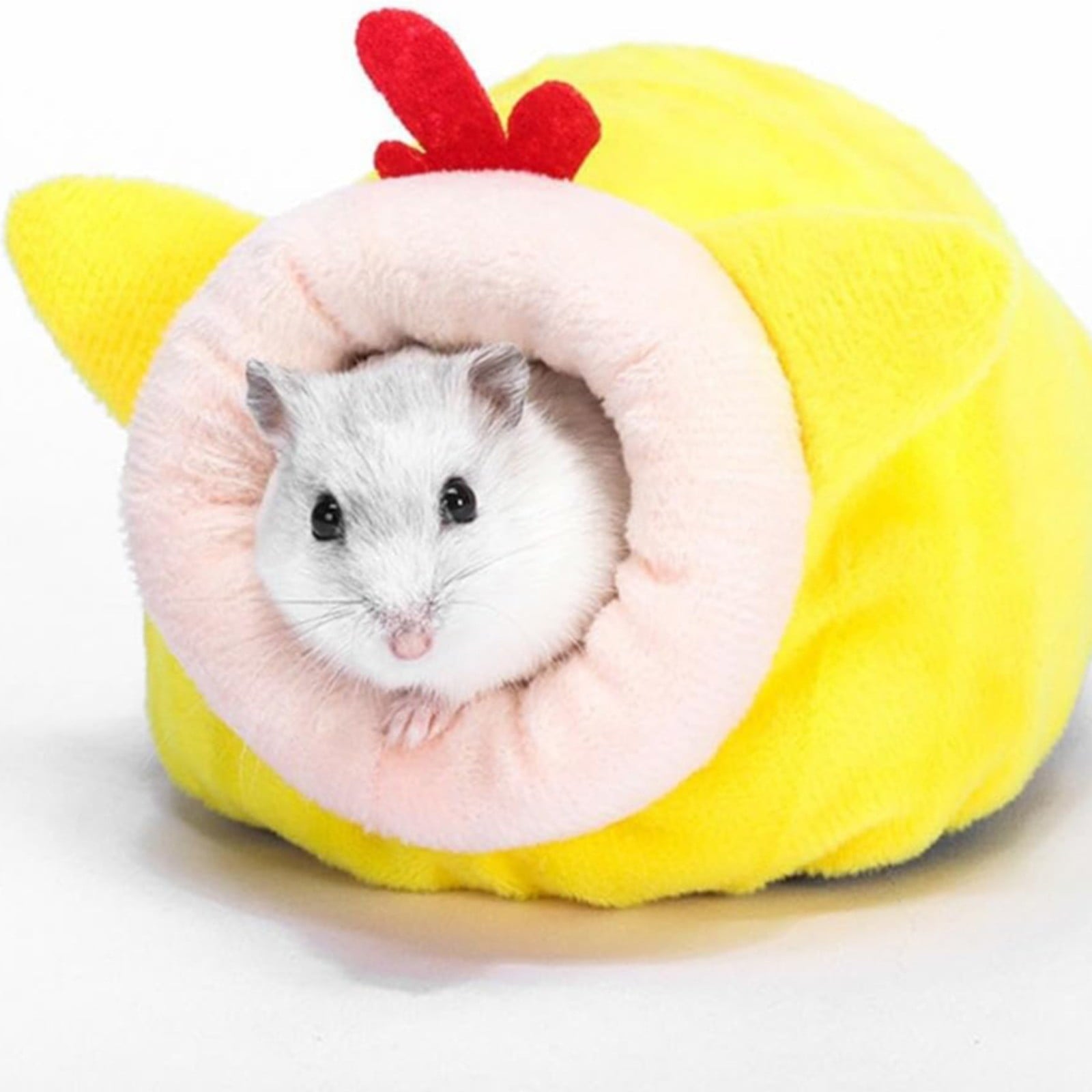 Small Pet Bed, Pig Christmas Bed Warm Hedgehog Hideout Cotton House Sleeping Nest Cage Accessories for Small Animal Habitat Supplies for Hamster Sugar Glider Squirrel Bearded Dragon, Pink Yellow