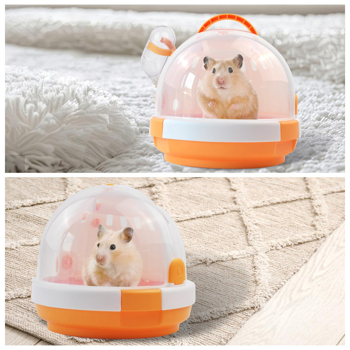 Hamster Cage - Rodent Transport Box - Hamster Cage - Travel Basket - Transport Box - Mouse Cage - Dwarf Hamster - With Drinking Bottle - Gerbil - Guinea Pig - Rat Cage - Portable Cage - Pet Supplies - Orange - 1 Piece