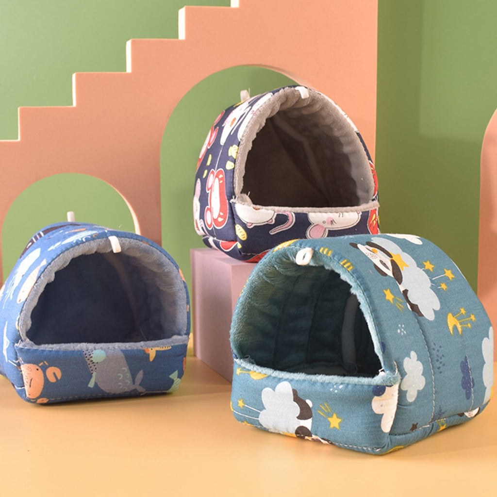 Cartoon Pattern Guinea Pig Cave House Bed, Rabbit Squirrel Chinchilla Hamster Hedgehog Nest Hideout, Small Animals Cage Warm Supplies, Machine Washable XL Green