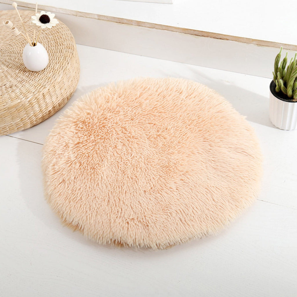 16 inch Plush Dog Bed Mat Warm Fluffy Round Puppy Crate Pad with Anti-Slip Waterproof Bottom Soft Comfy Pet Kennel Mat for Small and Medium Dogs Beige