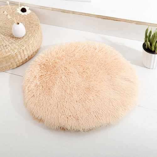16 inch Plush Dog Bed Mat Warm Fluffy Round Puppy Crate Pad with Anti-Slip Waterproof Bottom Soft Comfy Pet Kennel Mat for Small and Medium Dogs Beige