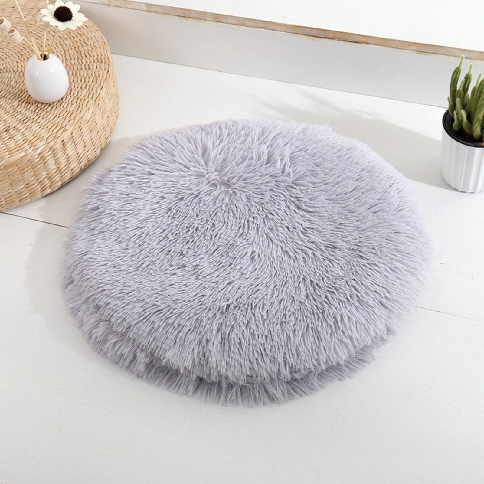 16 inch Plush Dog Bed Mat Warm Fluffy Round Puppy Crate Pad with Anti-Slip Waterproof Bottom Soft Comfy Pet Kennel Mat for Small and Medium Dogs Gray