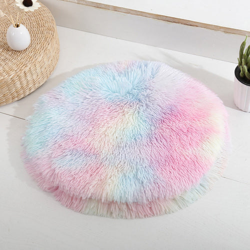 16 inch Plush Dog Bed Mat Warm Fluffy Round Puppy Crate Pad with Anti-Slip Waterproof Bottom Soft Comfy Pet Kennel Mat for Small and Medium Dogs Multicolor