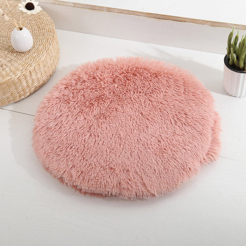 16 inch Plush Dog Bed Mat Warm Fluffy Round Puppy Crate Pad with Anti-Slip Waterproof Bottom Soft Comfy Pet Kennel Mat for Small and Medium Dogs Pink