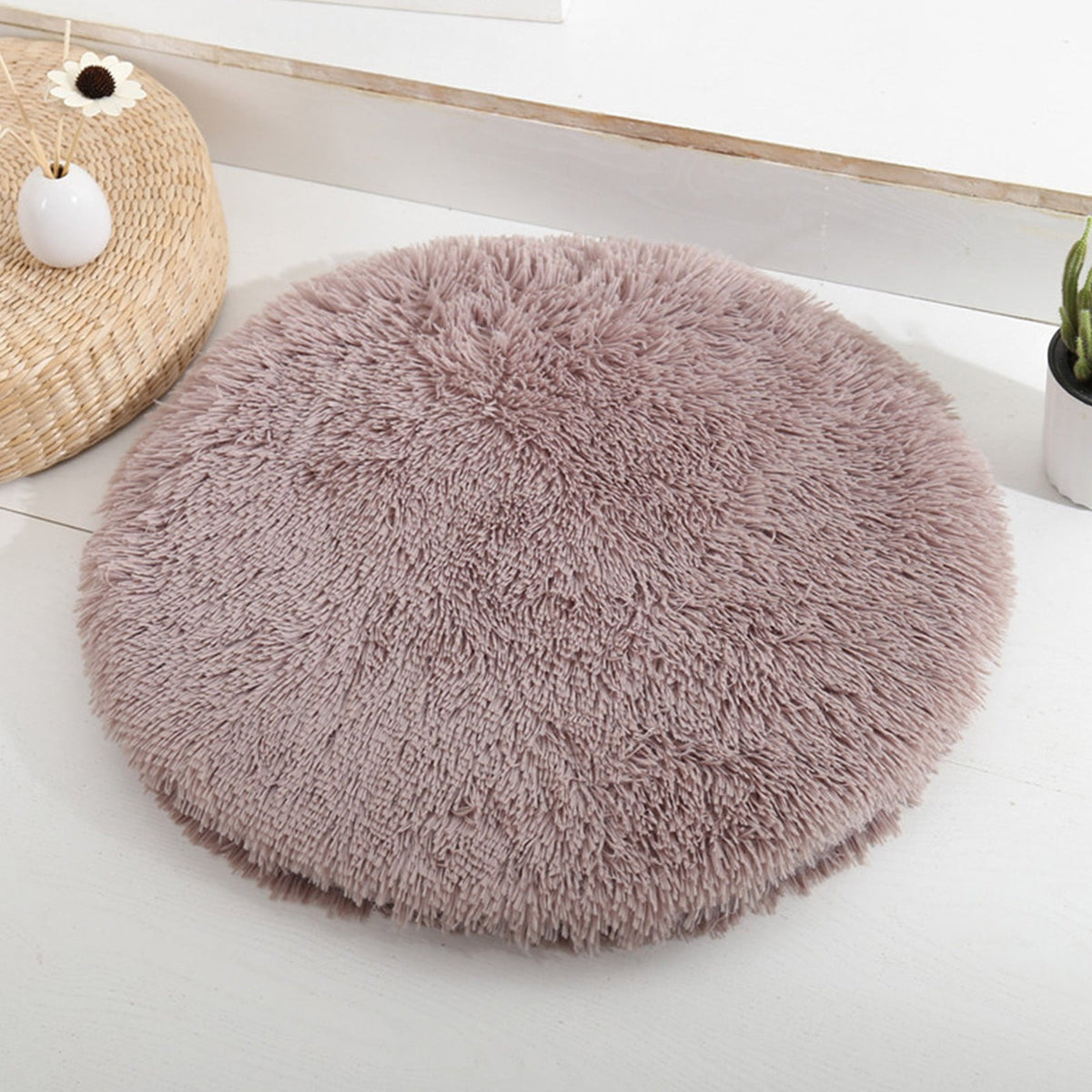 16 inch Plush Dog Bed Mat Warm Fluffy Round Puppy Crate Pad with Anti-Slip Waterproof Bottom Soft Comfy Pet Kennel Mat for Small and Medium Dogs Purple