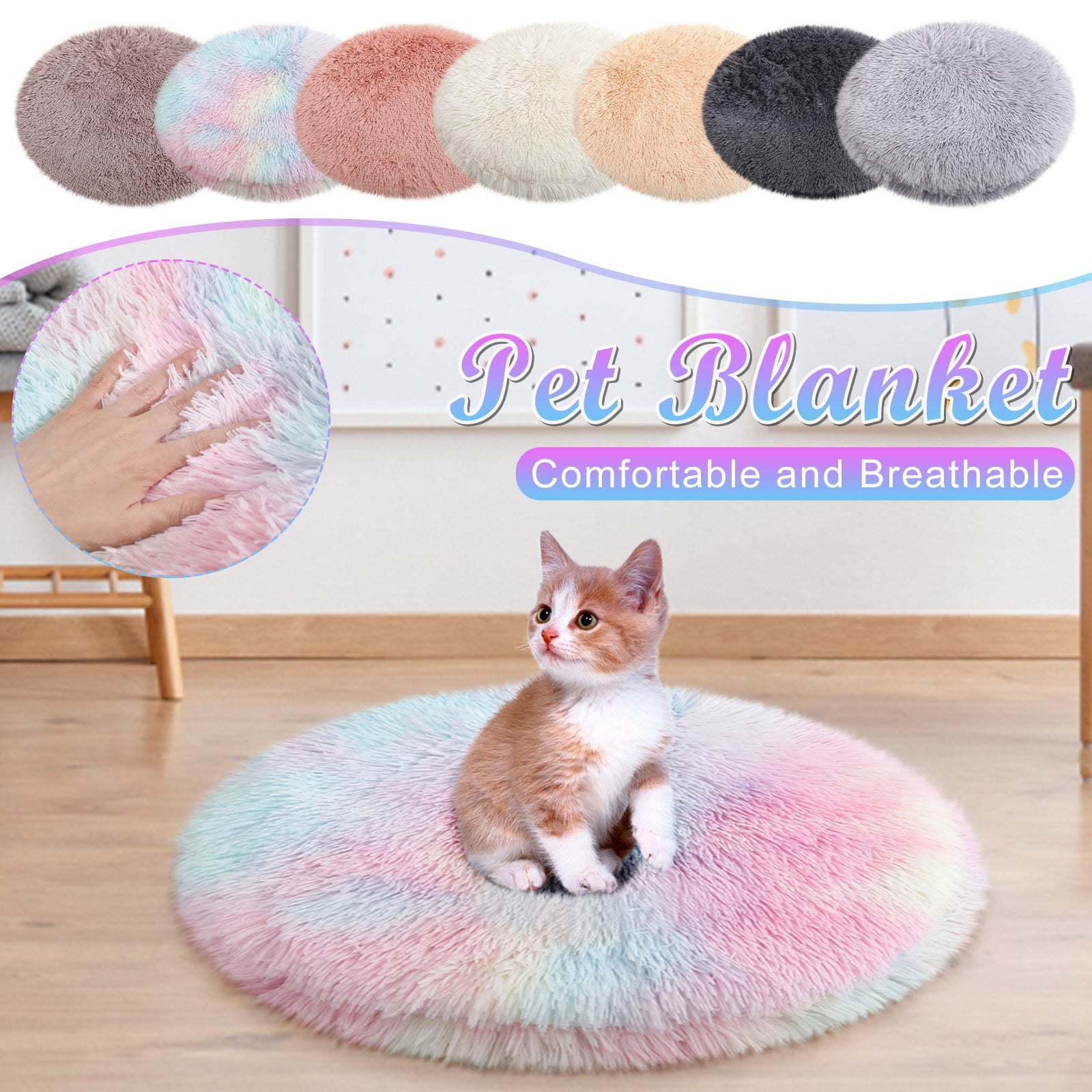 16 inch Plush Dog Bed Mat Warm Fluffy Round Puppy Crate Pad with Anti-Slip Waterproof Bottom Soft Comfy Pet Kennel Mat for Small and Medium Dogs White