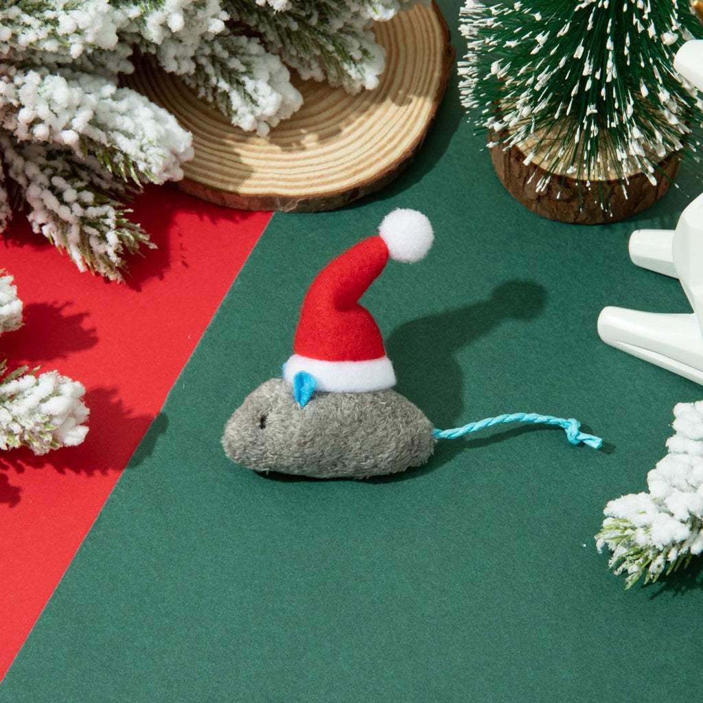 Catnip Toys Interactive Toy Christmas Hat Costume Plush Mouse Shaped Cat Toys for Cat Kitten Indoor B