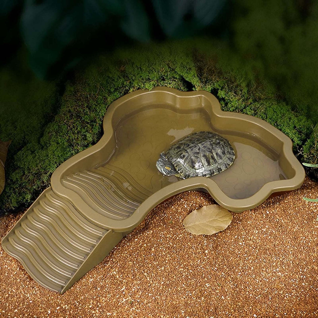 Reptile Bathing Pool Turtle Bath Amphibians Accessories with Ramp Tortoise Feeder Lizards Habitat for Tortoise Scorpion Snake B