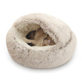 Cat Bed Round Plush Hooded Cat Bed Cave, for Indoor Cats or Small Dog Beds, Calming Pet Beds Calm Anti-nxiety Dog Bed, Waterproof Bottom Washable (16"x16") Coffee