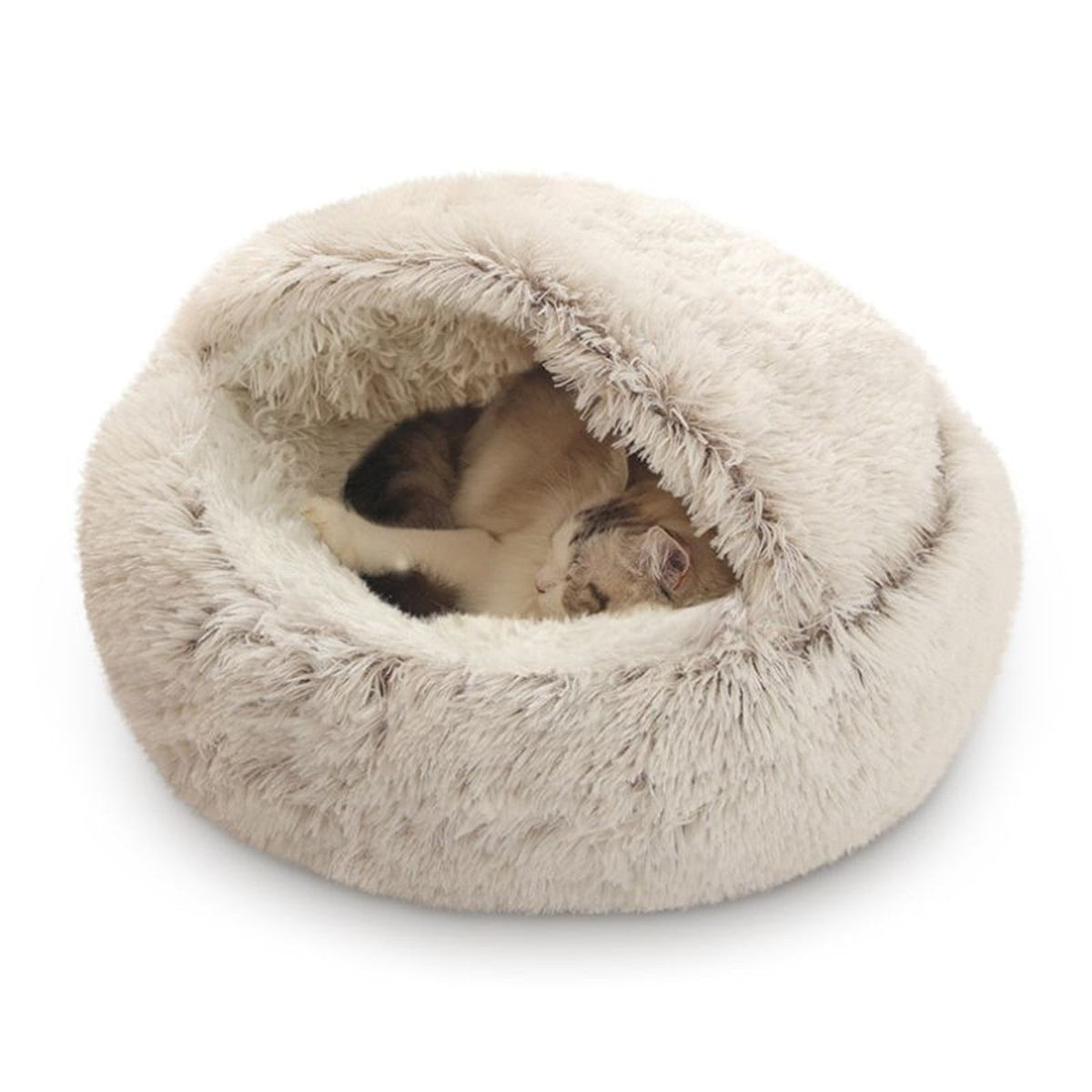 Cat Bed Round Plush Hooded Cat Bed Cave, for Indoor Cats or Small Dog Beds, Calming Pet Beds Calm Anti-nxiety Dog Bed, Waterproof Bottom Washable (16"x16") Coffee