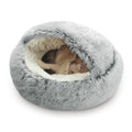 Cat Bed Round Plush Hooded Cat Bed Cave, for Indoor Cats or Small Dog Beds, Calming Pet Beds Calm Anti-nxiety Dog Bed, Waterproof Bottom Washable (16"x16") Gray