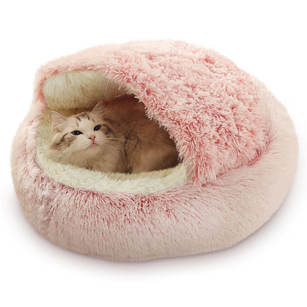 Cat Bed Round Plush Hooded Cat Bed Cave, for Indoor Cats or Small Dog Beds, Calming Pet Beds Calm Anti-nxiety Dog Bed, Waterproof Bottom Washable (16"x16") Purple