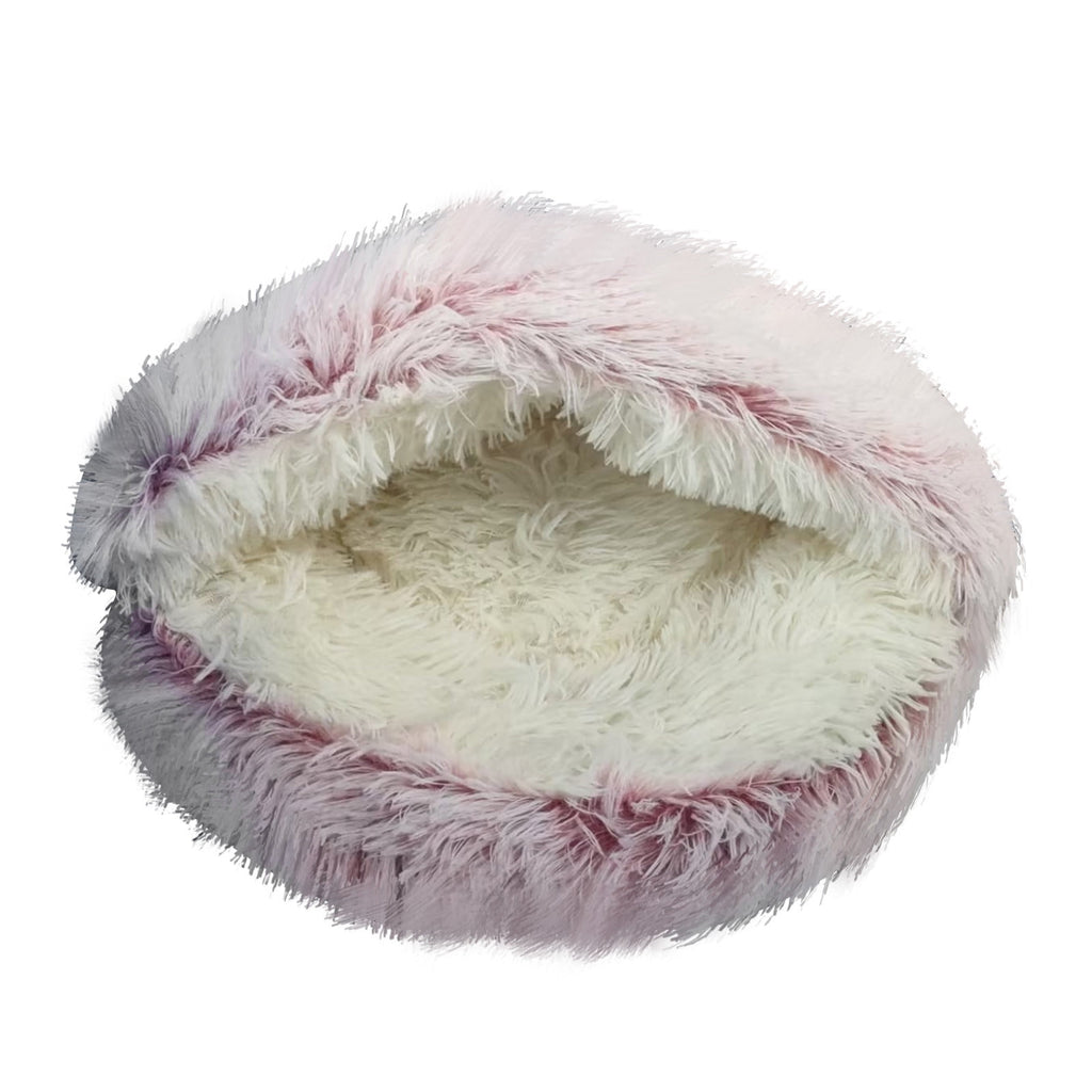 Cat Bed Round Plush Hooded Cat Bed Cave, for Indoor Cats or Small Dog Beds, Calming Pet Beds Calm Anti-nxiety Dog Bed, Waterproof Bottom Washable (16"x16") Purple