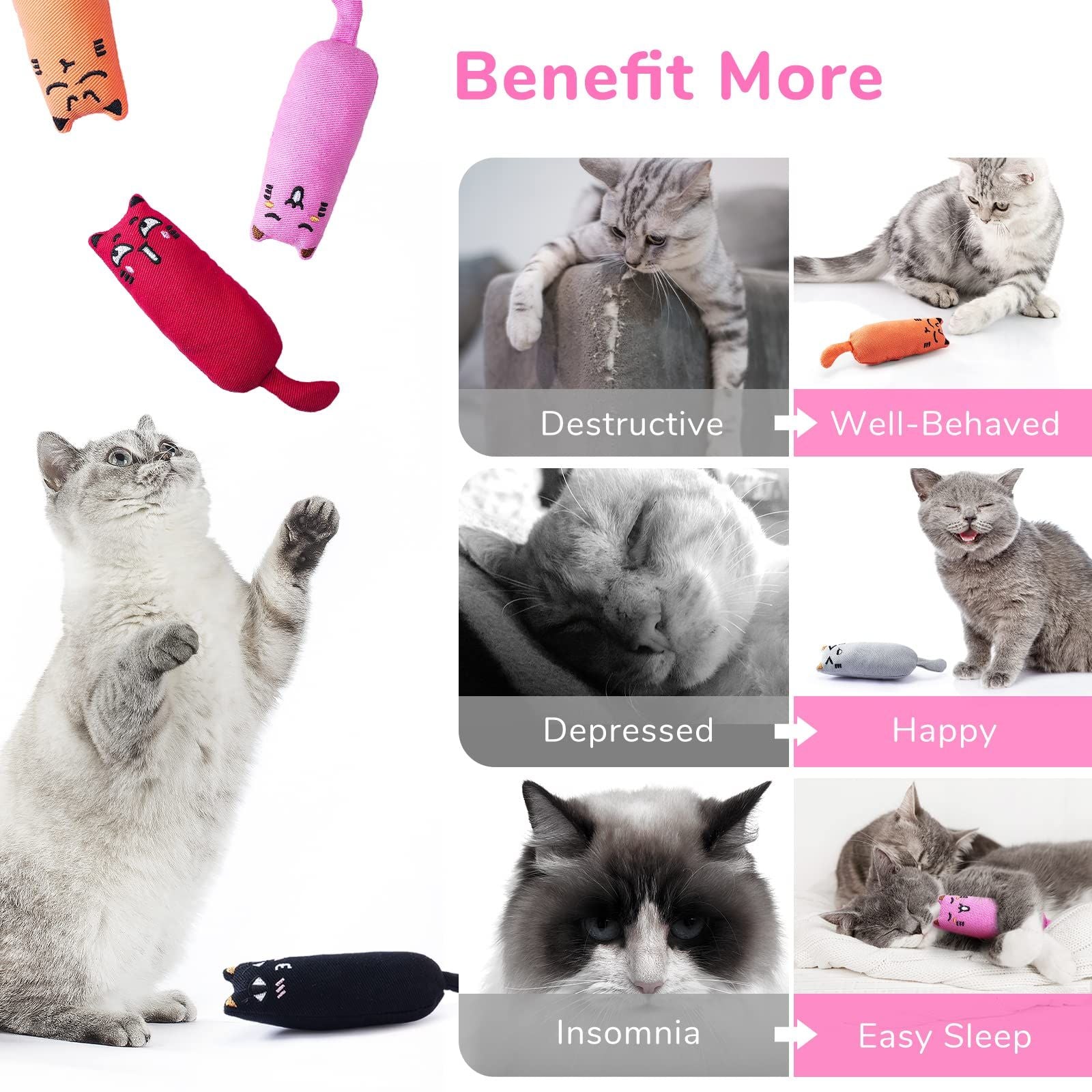 5-piece pack of bite-resistant catnip cat toys, cartoon mouse cat teething chew toys containing catnip