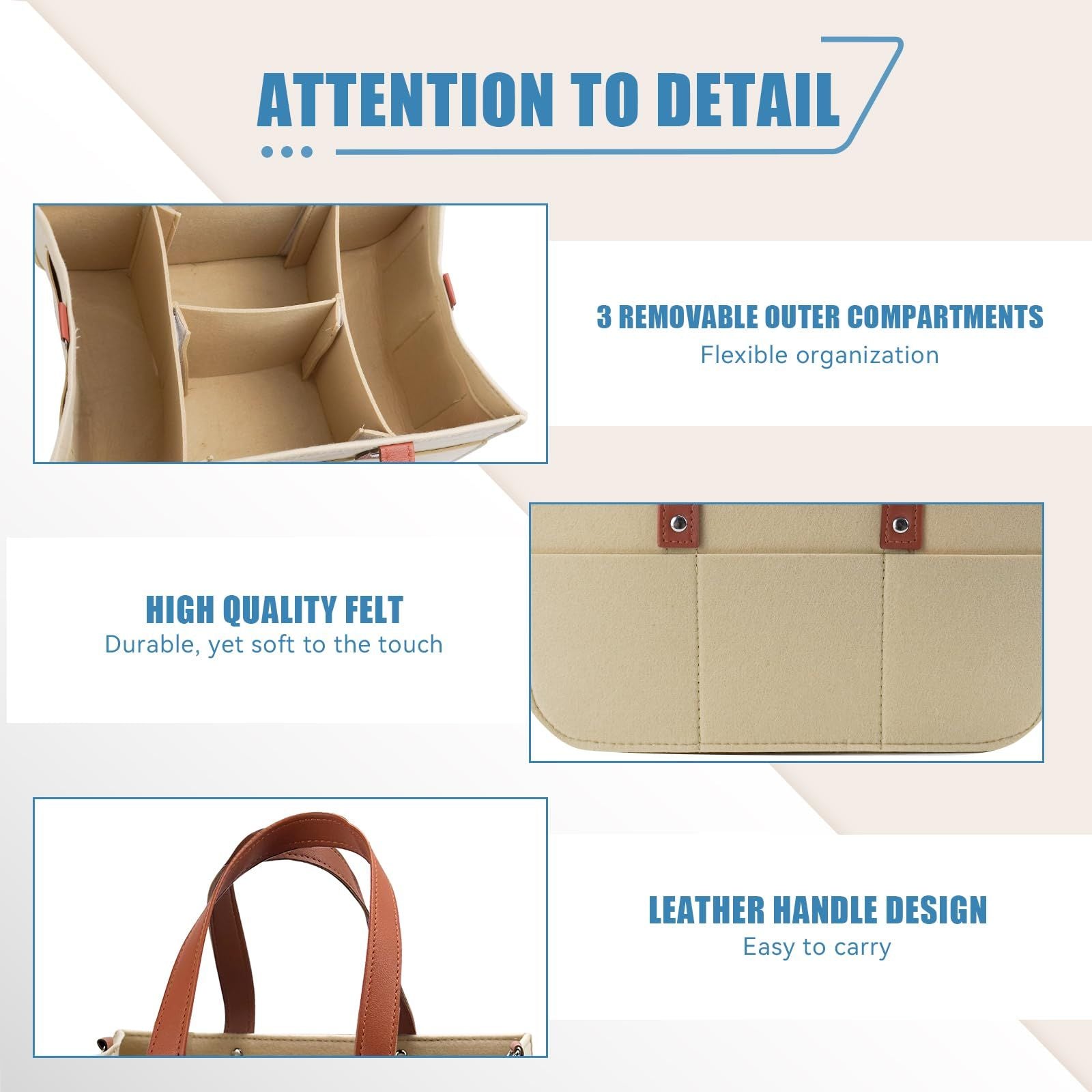 Diaper Caddy Organizer with Handle, Shoulder Strap Buckle, 3 Removable Storage Compartments, Car Caddy Organizer