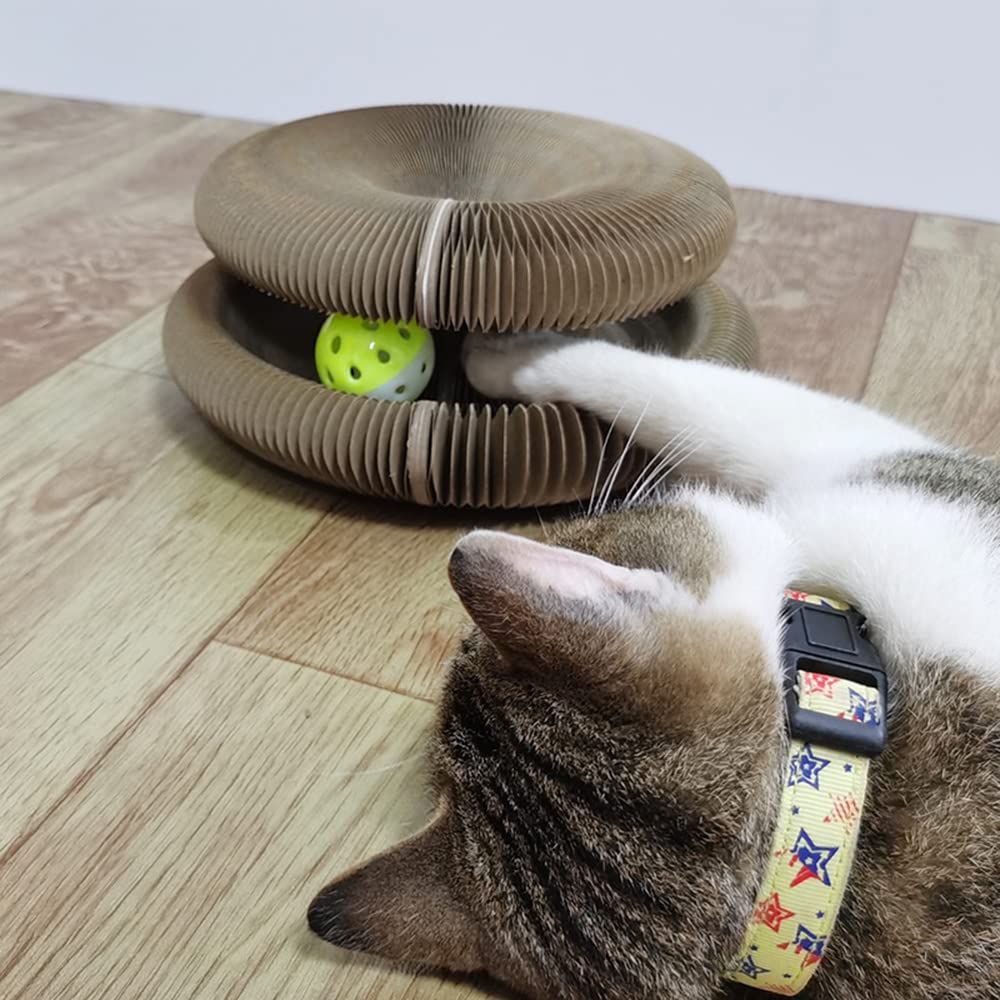 Interactive Cat Scratching Board,Cat Grinding Claw Scratching Board with a Toy Bell Ball Convenient Cat Toy Durable Recyclable