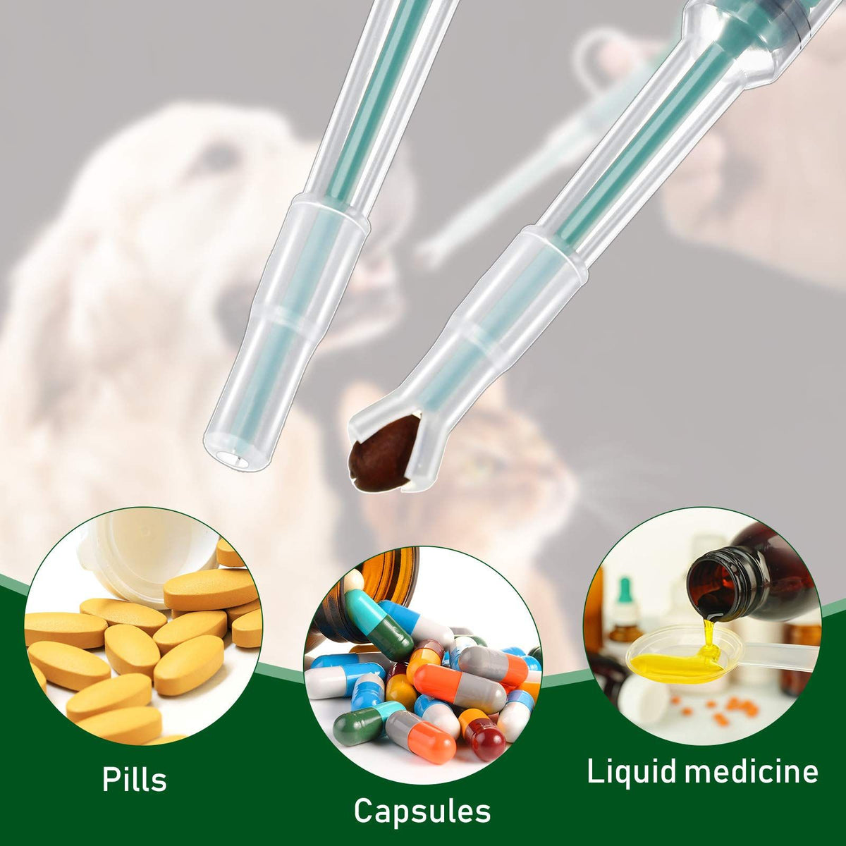 2 Pieces Pet Pill Plunger Popper for Small Cats Dogs Pill Dispenser Pet Piller Soft for Feeding Accessories (Green)
