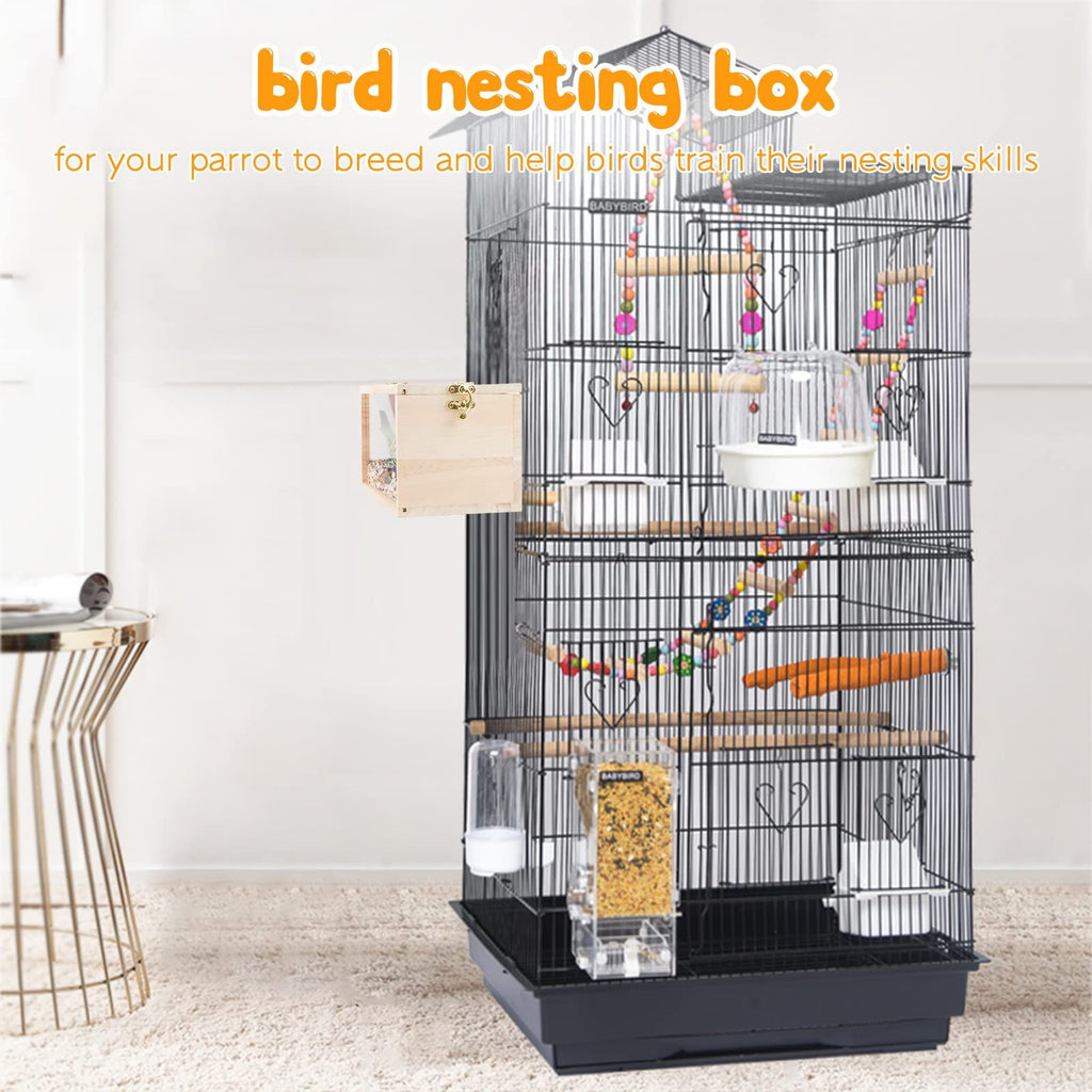 Parakeet Nesting Box Transparent Design,  Bird Nest Breeding Box with  Wood Bird Cage House for Cockatiel Lovebirds  Finch Parrotlets Canary （12*12*19.5）