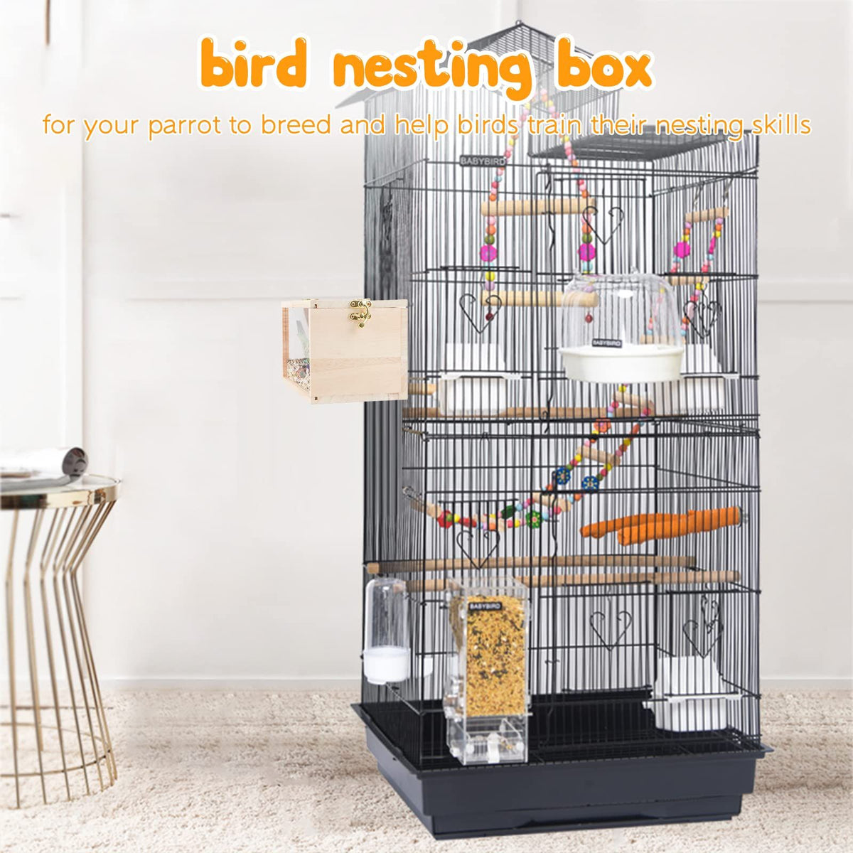 Parakeet Nesting Box Transparent Design,  Bird Nest Breeding Box with  Wood Bird Cage House for Cockatiel Lovebirds  Finch Parrotlets Canary （12*12*19.5）