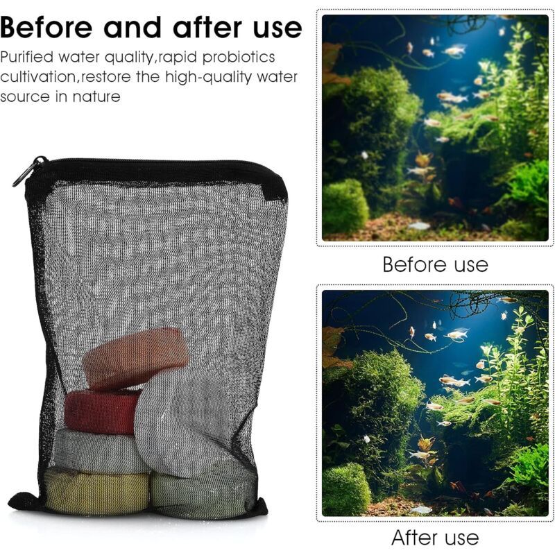 10 Pcs Bags Filtrants for Aquarium with Fermeture Eclair in Maille Fine a Haut Debit Black, Biospheres Bags Reutilisables for Charcoal Actif