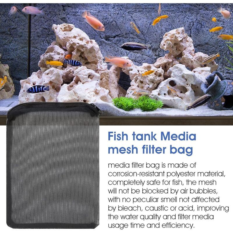 10 Pcs Bags Filtrants for Aquarium with Fermeture Eclair in Maille Fine a Haut Debit Black, Biospheres Bags Reutilisables for Charcoal Actif